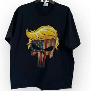 Donald Trump Hair American Flag Punisher Skull Logo Unisex T-Shirt Black XL